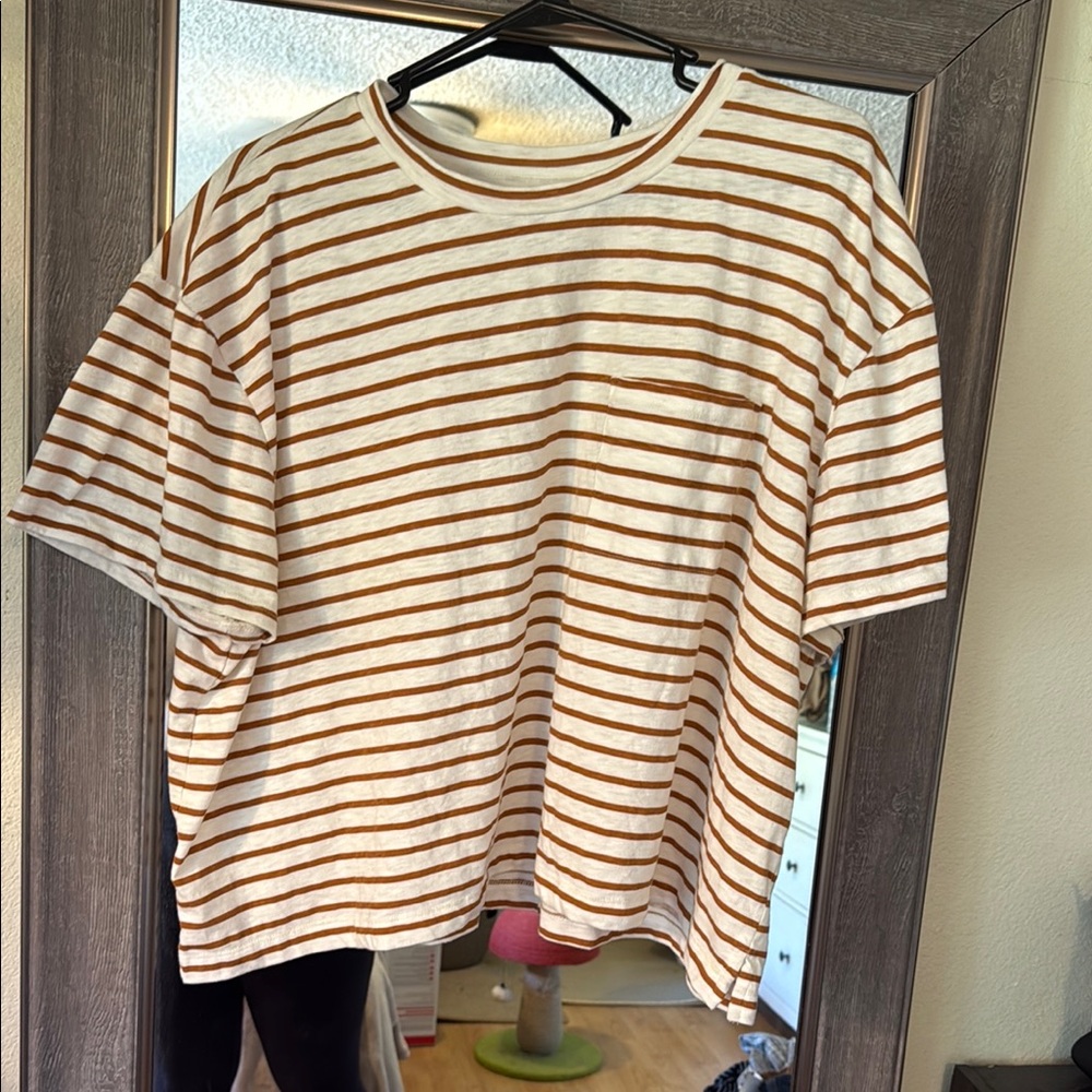 Lane Bryant Striped Tee in White and Brown